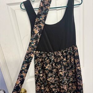 Black and floral tie waist dress